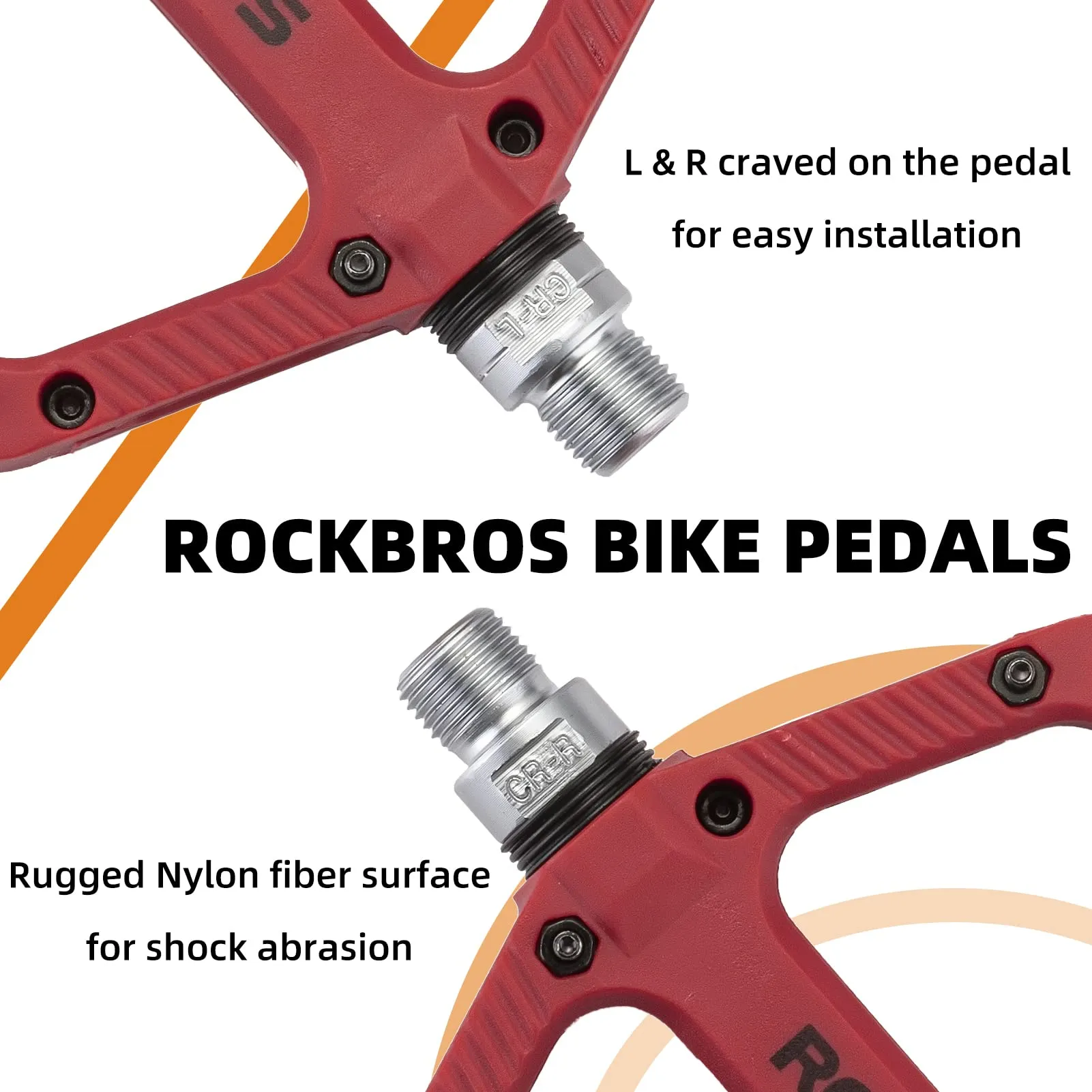 ROCKBROS Bike Pedals Nylon Fiber 9/16 Cycling Wide Platform Flat