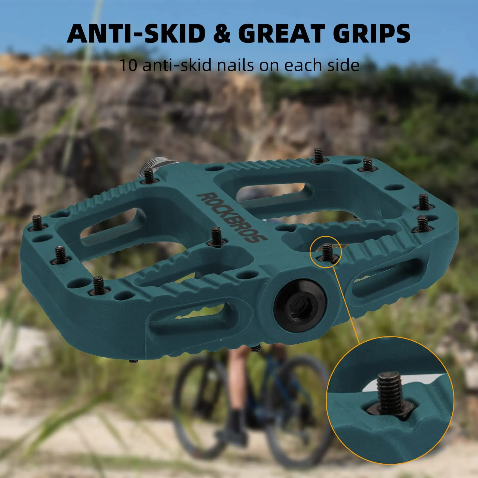 ROCKBROS Bike Pedals Nylon Fiber 9/16 Cycling Wide Platform Flat