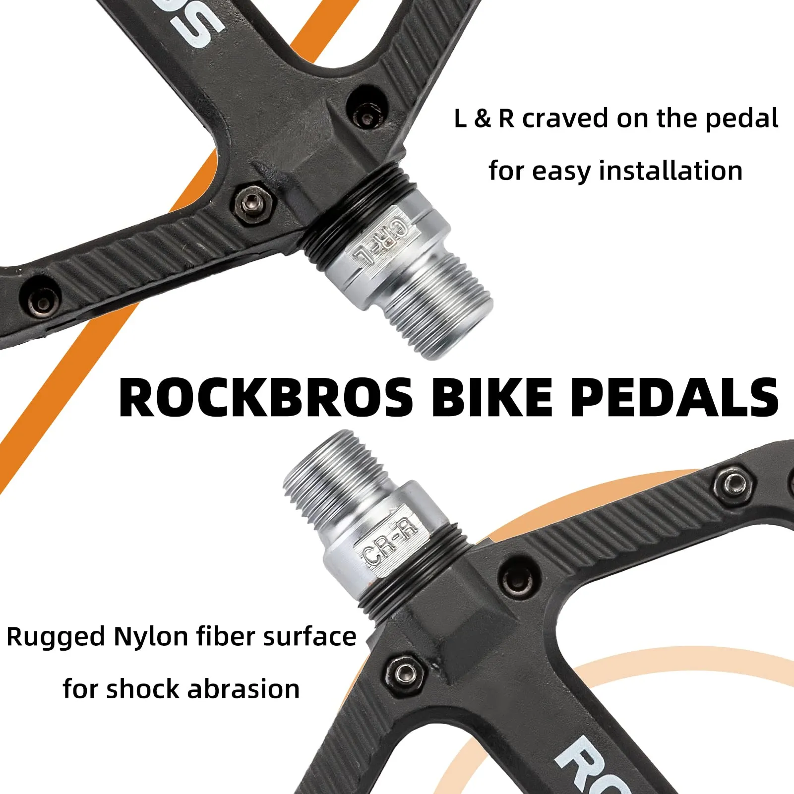 ROCKBROS Bike Pedals Nylon Fiber 9/16 Cycling Wide Platform Flat
