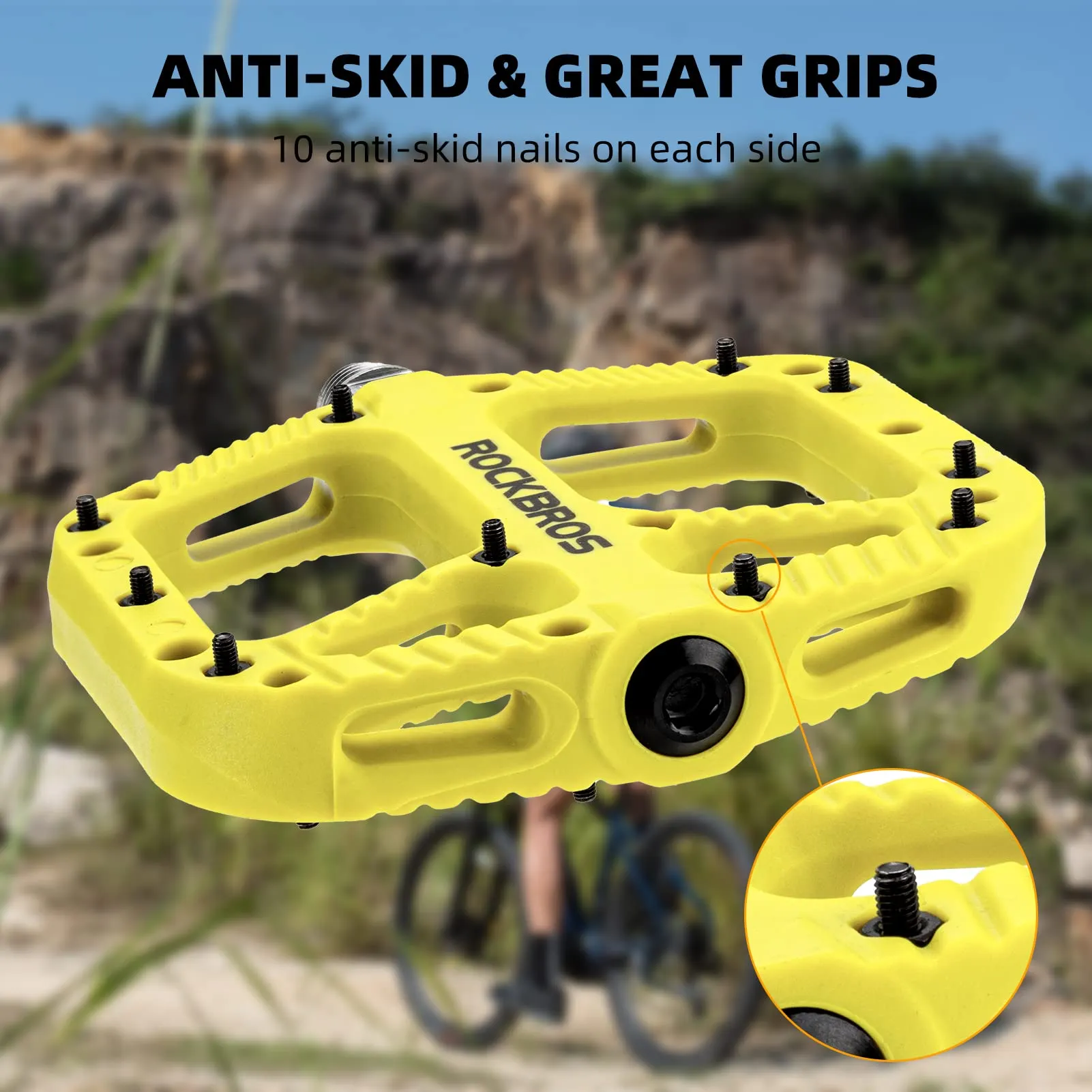 ROCKBROS Bike Pedals Nylon Fiber 9/16 Cycling Wide Platform Flat