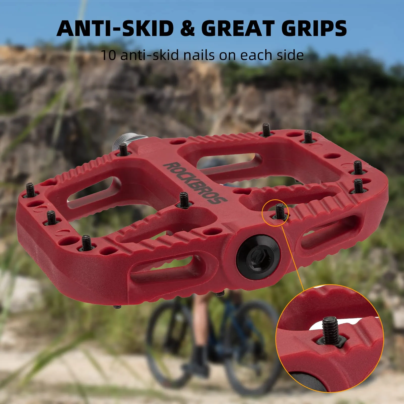ROCKBROS Bike Pedals Nylon Fiber 9/16 Cycling Wide Platform Flat