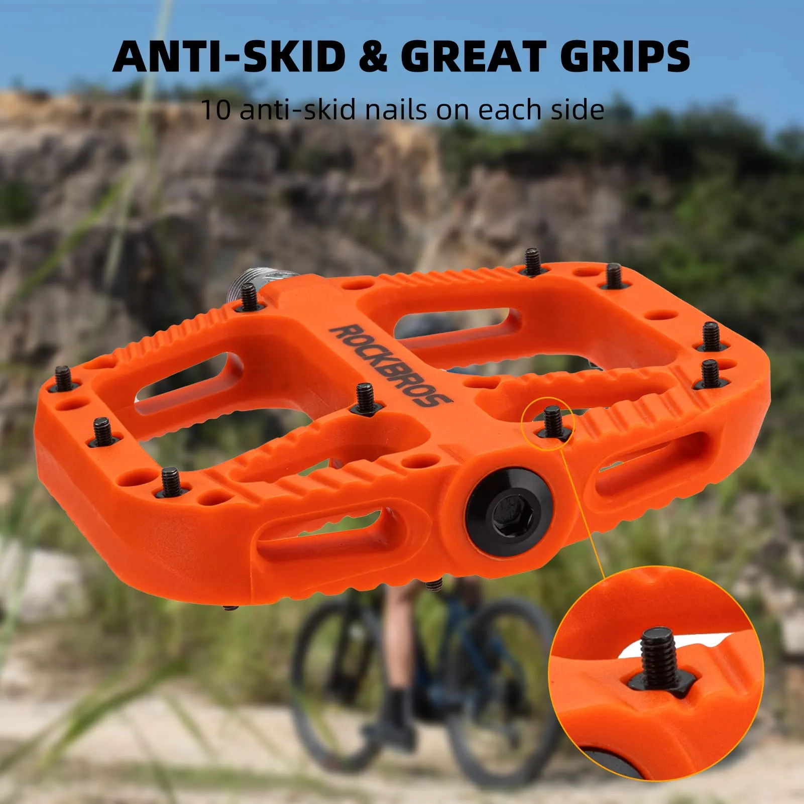ROCKBROS Bike Pedals Nylon Fiber 9/16 Cycling Wide Platform Flat