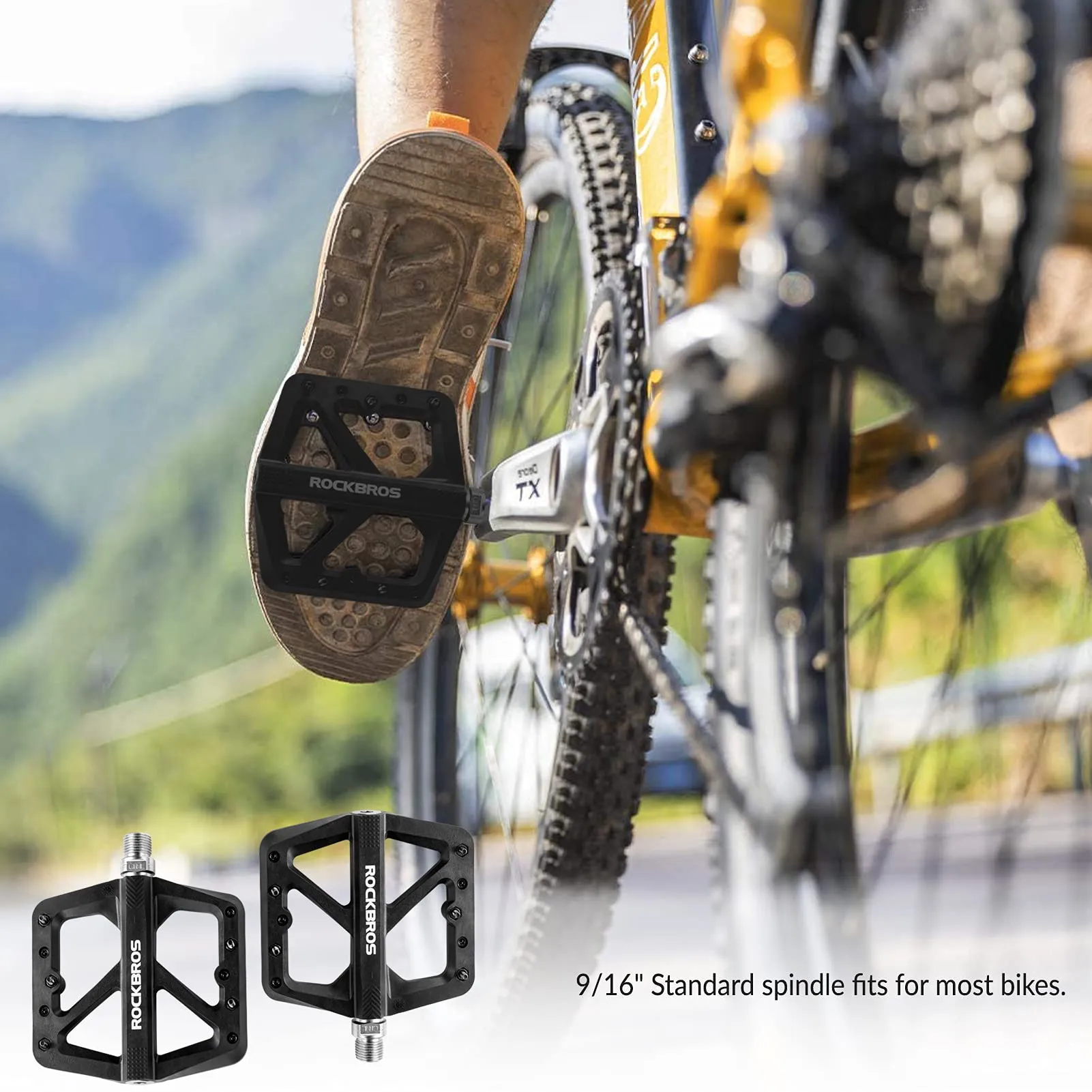 ROCKBROS Bike Pedals Nylon Fiber 9/16 Cycling Wide Platform Flat