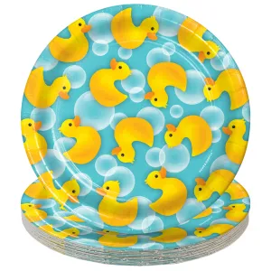 Rubber Duck Party Supplies - Ducky Bubble Bath Round Paper Dessert Plates for 16 Guests
