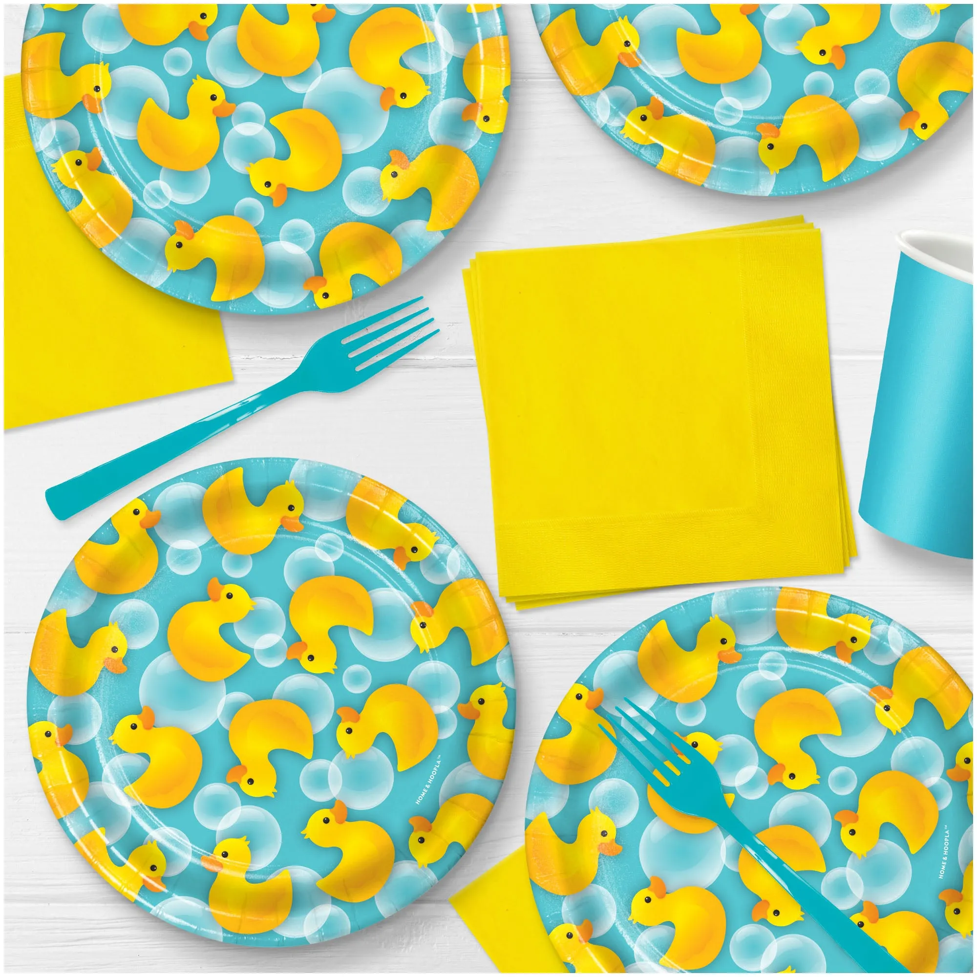 Rubber Duck Party Supplies - Ducky Bubble Bath Round Paper Dessert Plates for 16 Guests