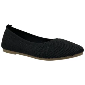 SOBEYO Sweater Round Toe Ballet Flats Soft Foldable Sole Black