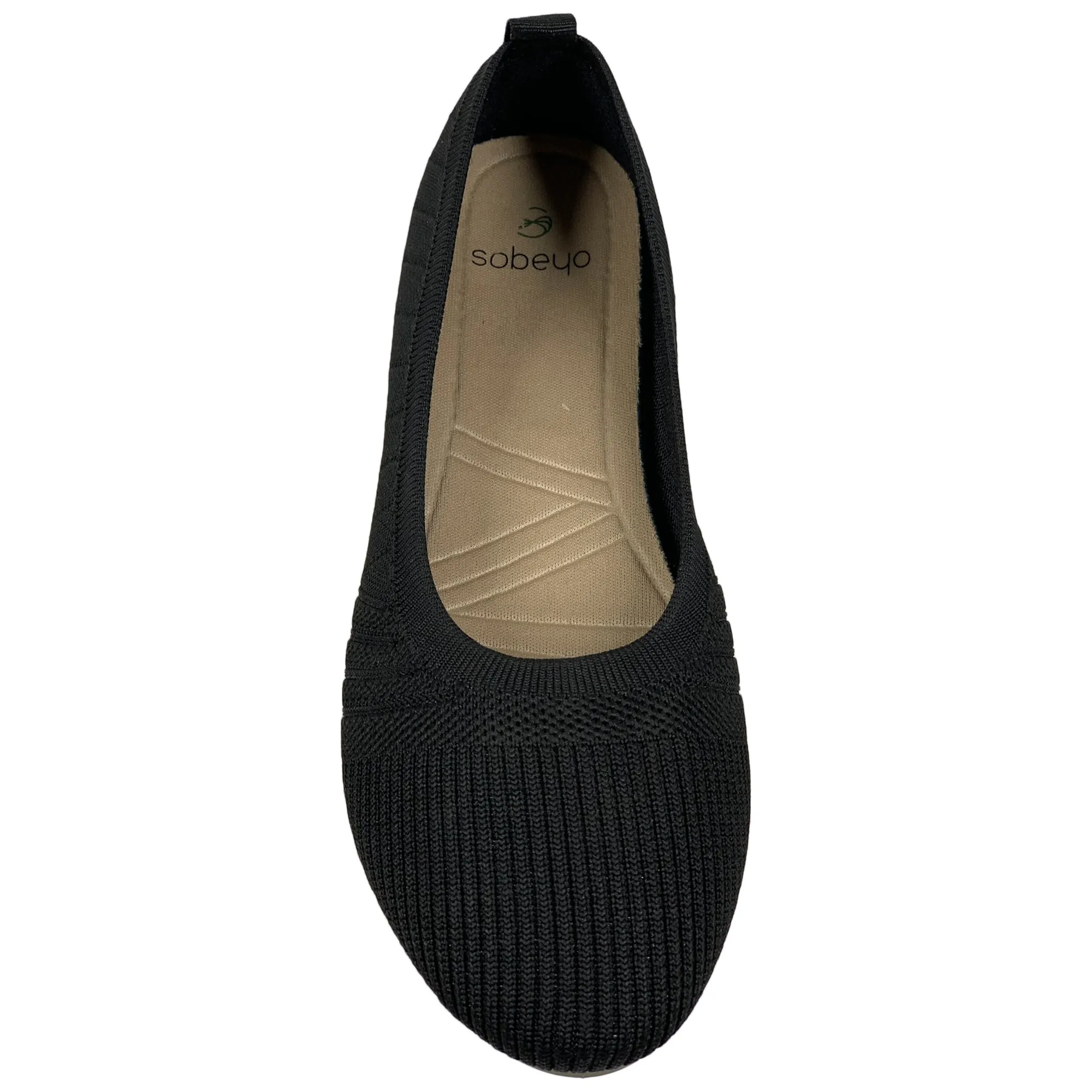 SOBEYO Sweater Round Toe Ballet Flats Soft Foldable Sole Black