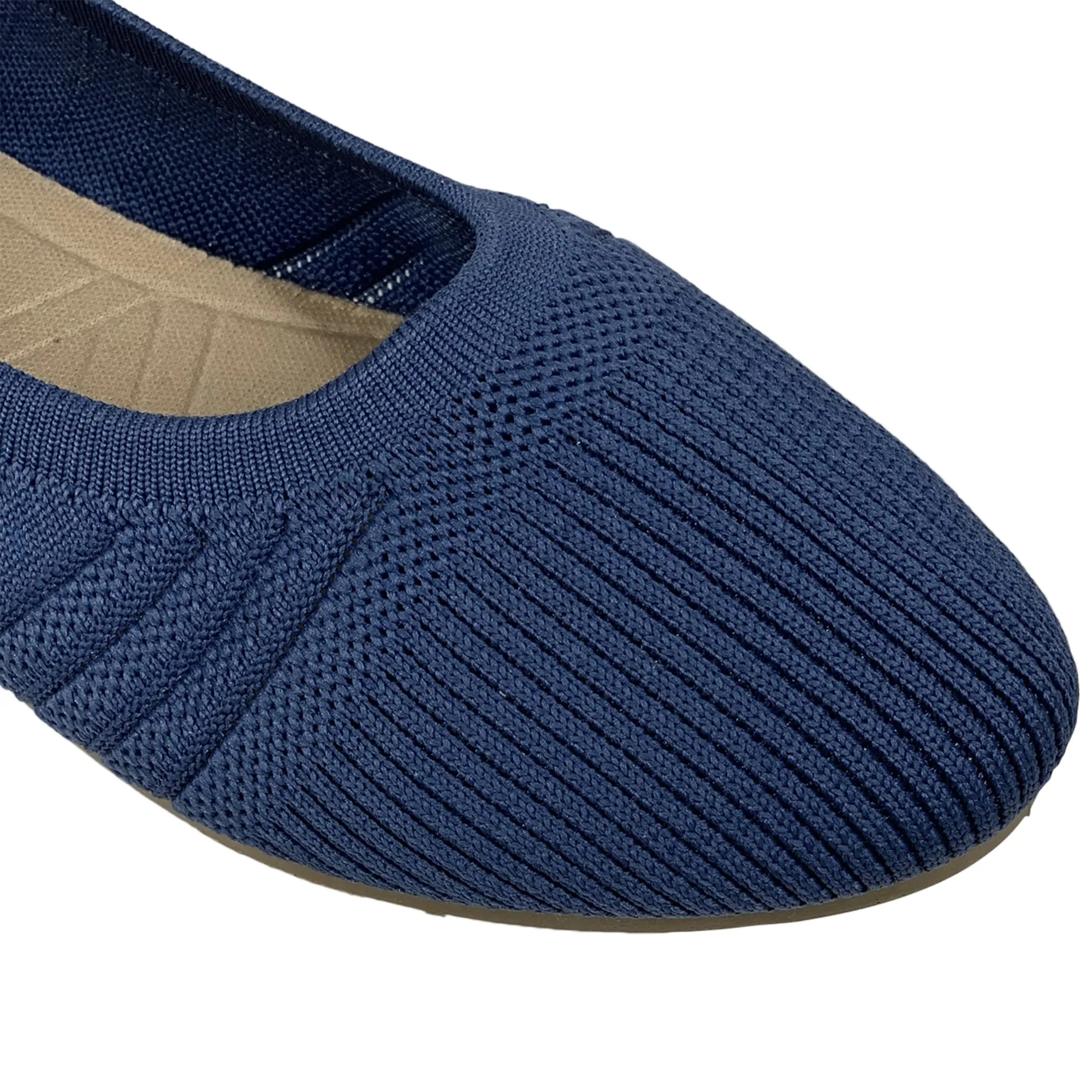 SOBEYO Sweater Round Toe Ballet Flats Soft Foldable Sole Blue