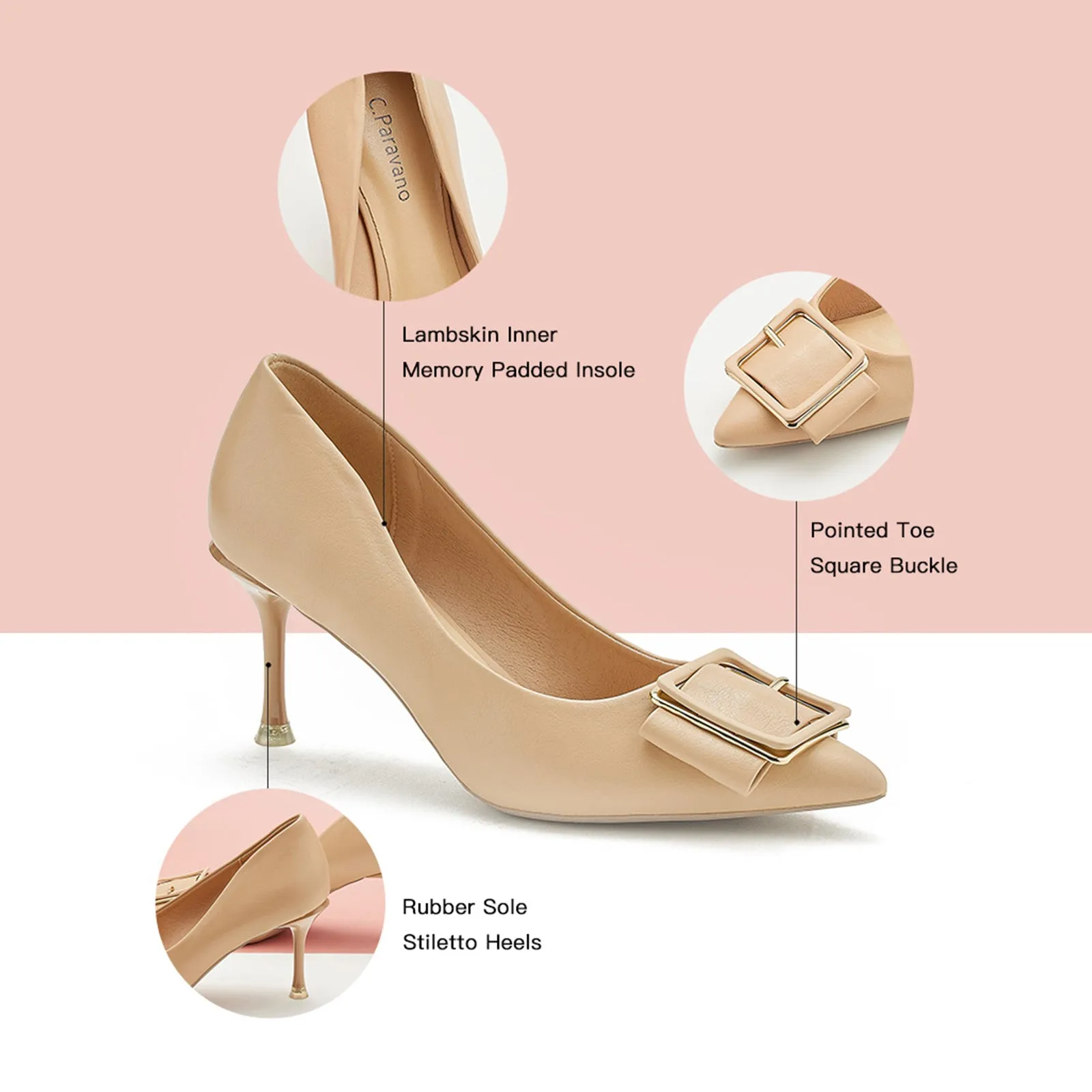 Square Buckled Pumps (Olivia) Beige
