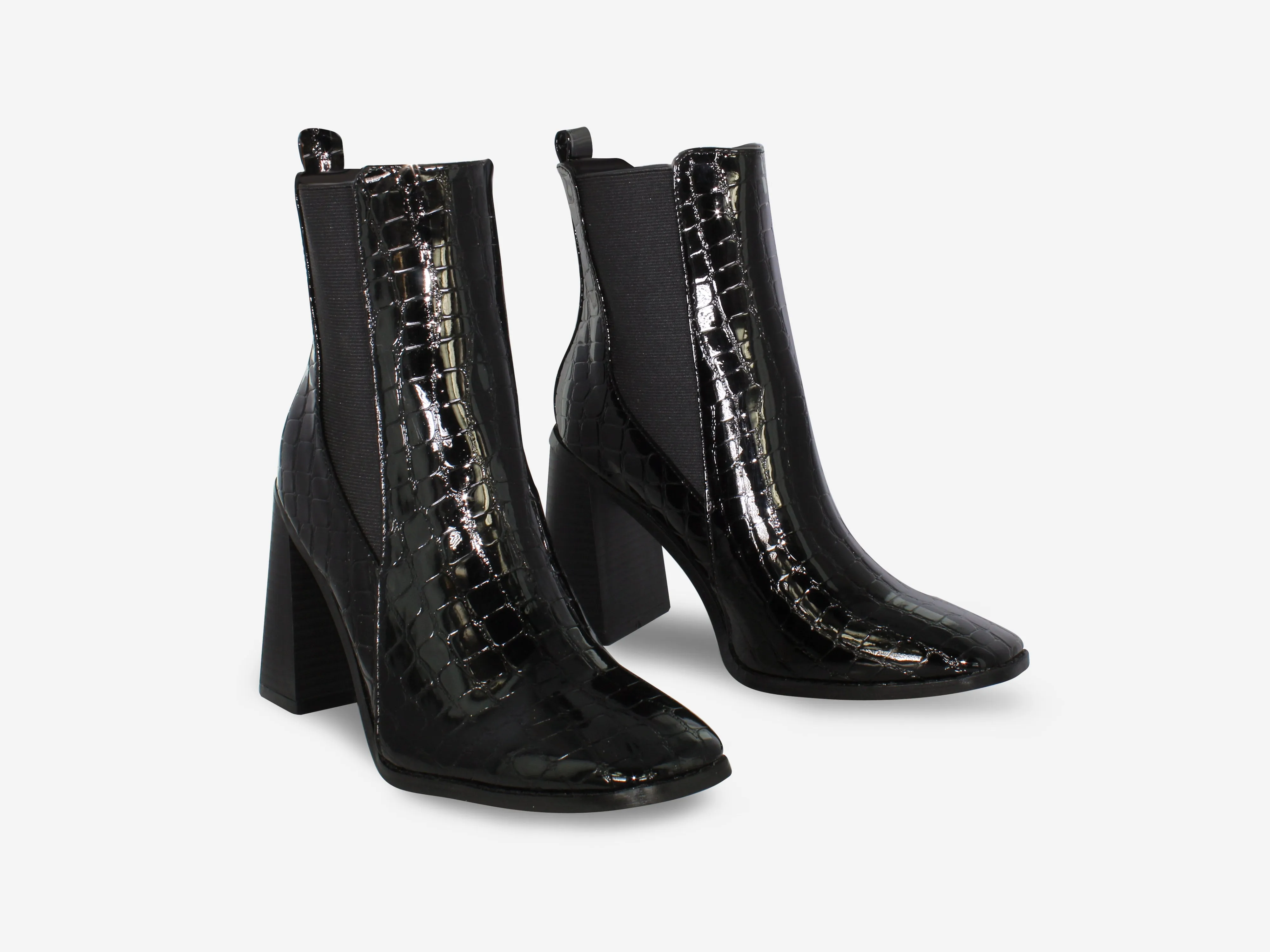 Tammy - Black Patent Square Toe Ankle Boots