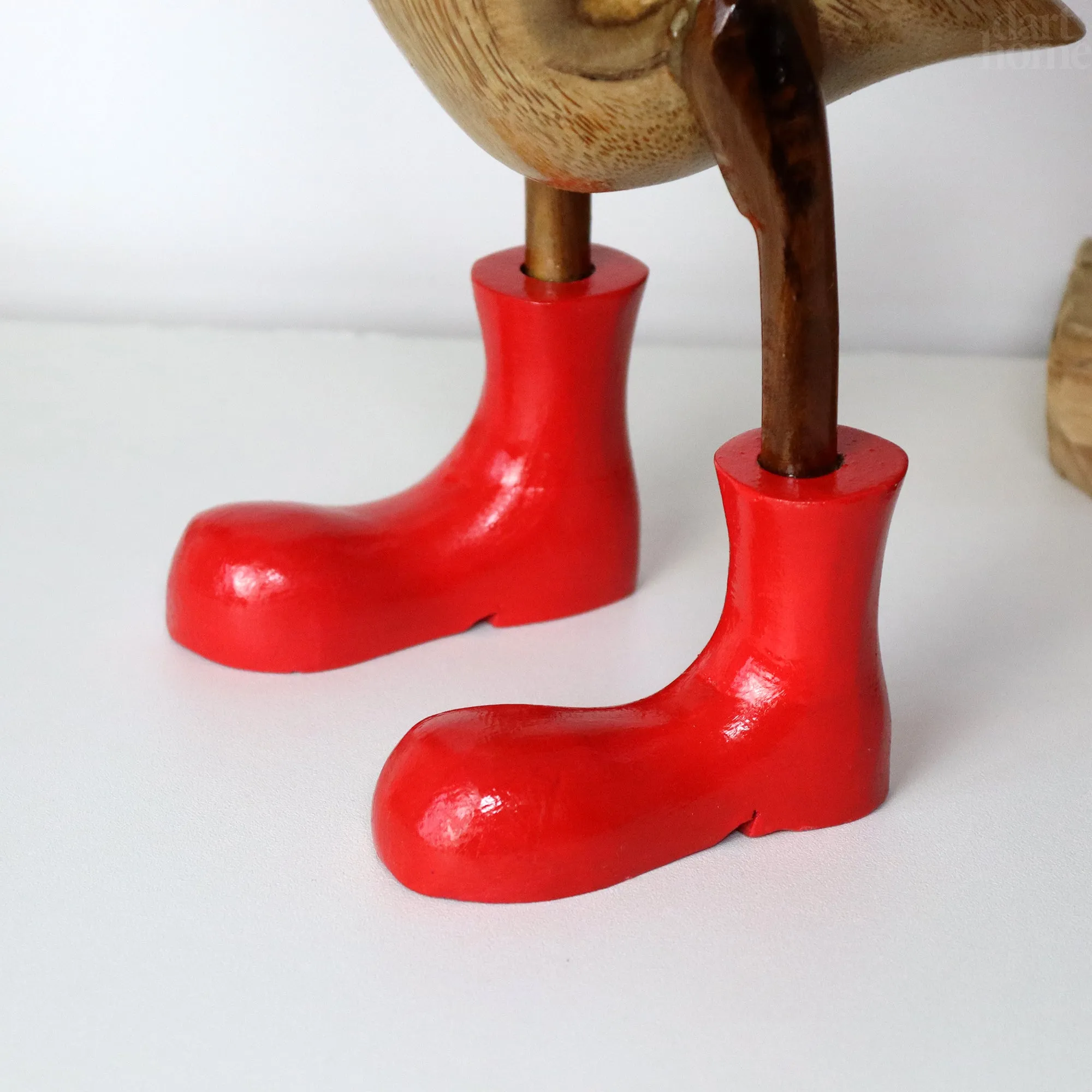 Teak Duck With Red Wellington Boots