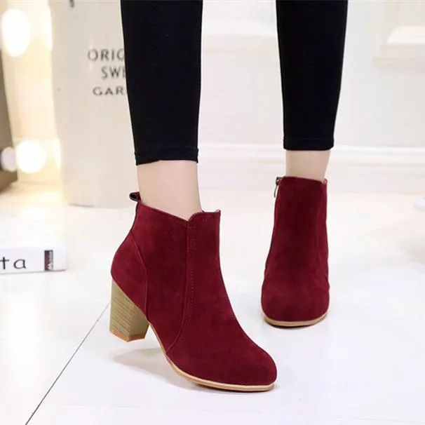 Women's faux suede stacked block heel ankle boots