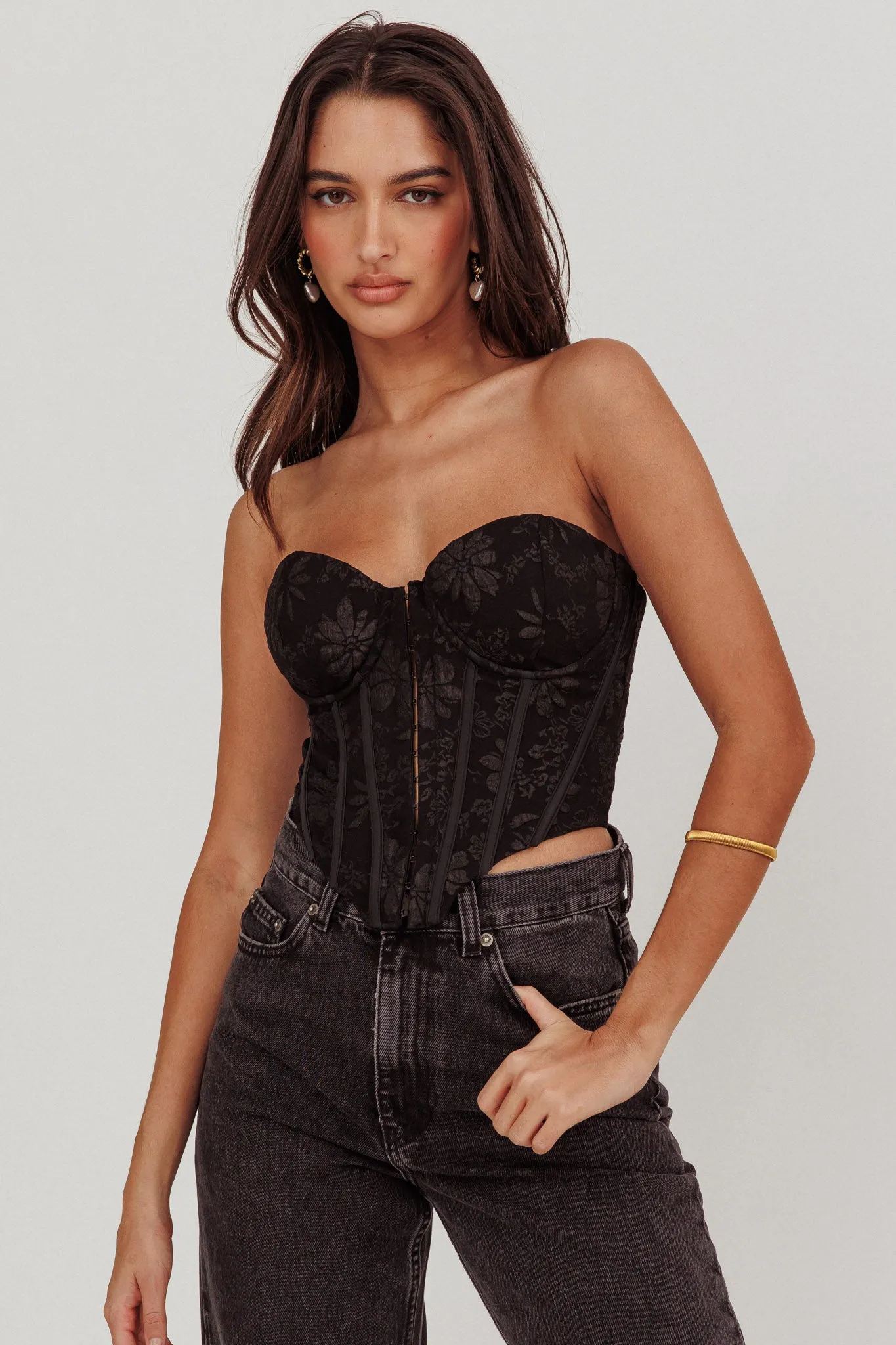 Ziah Hook & Eye Corset Top Black